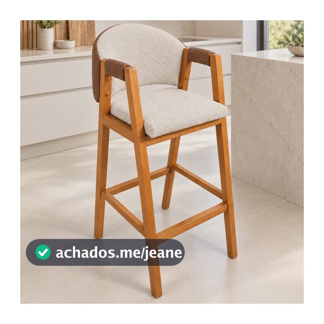 Banqueta Liz Estofada Área Gourmet Amadeirada House Inbox 90 Cm Linho Bege Com Corino Caramelo