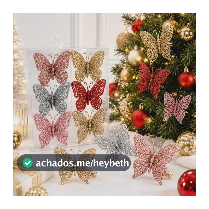 Kit 6 Borboletas Adesivas Parede Aniversário Natal Glitter