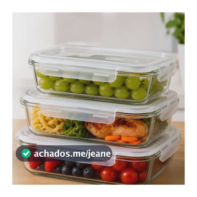 Kit 3 Potes Vidro 1050ml Hermético Marmita Forno Refratária Transparente