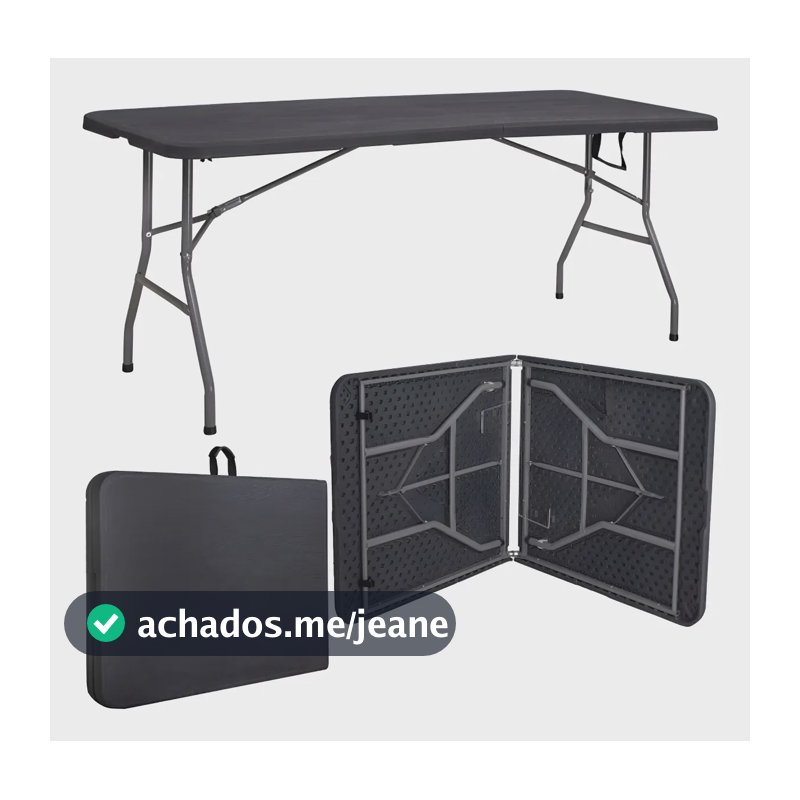 Mesa Dobrável Vira Maleta Com Alça Portátil 1.80m Para Camping Pesca Jardim Área Externa Ou Interna Salão De Festas Gourmet Cor Preto Luvinco