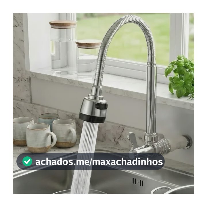 Torneira Cozinha Parede Mangueira Flexível 360 Triplo Jato Prateado Brilhante 1 Kit