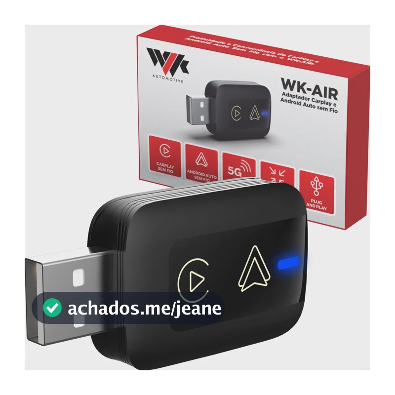 Adaptador Sem Fio Carplay E Android Auto Universal Wi-fi WLK AUTOMOTIVE WK-AIR Cor Preto
