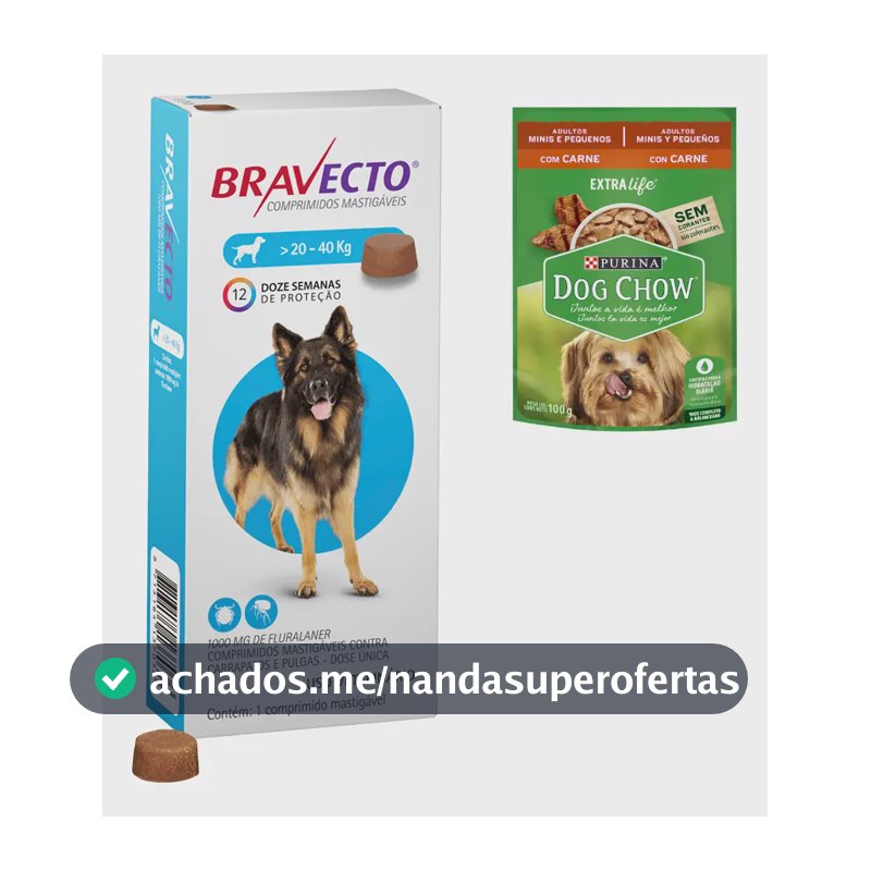 Antipulgas Carrapato Bravecto Cães 20a40kg + Brinde Sache