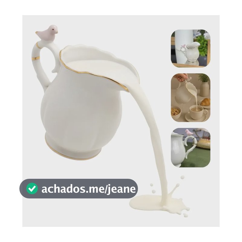 Jarra Leiteira Porcelana Birds Pássaro Rosa 230ml Wolf Branco