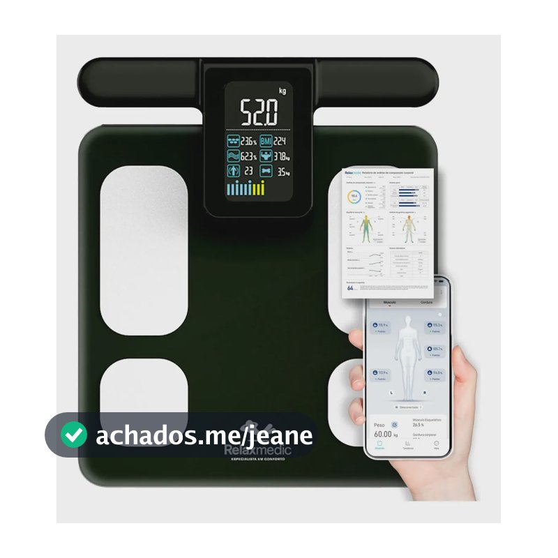 Balança Bioimpedância Corporal Digital 8 Sensores Profissional Bodyscan - Relaxmedic Cor Preto