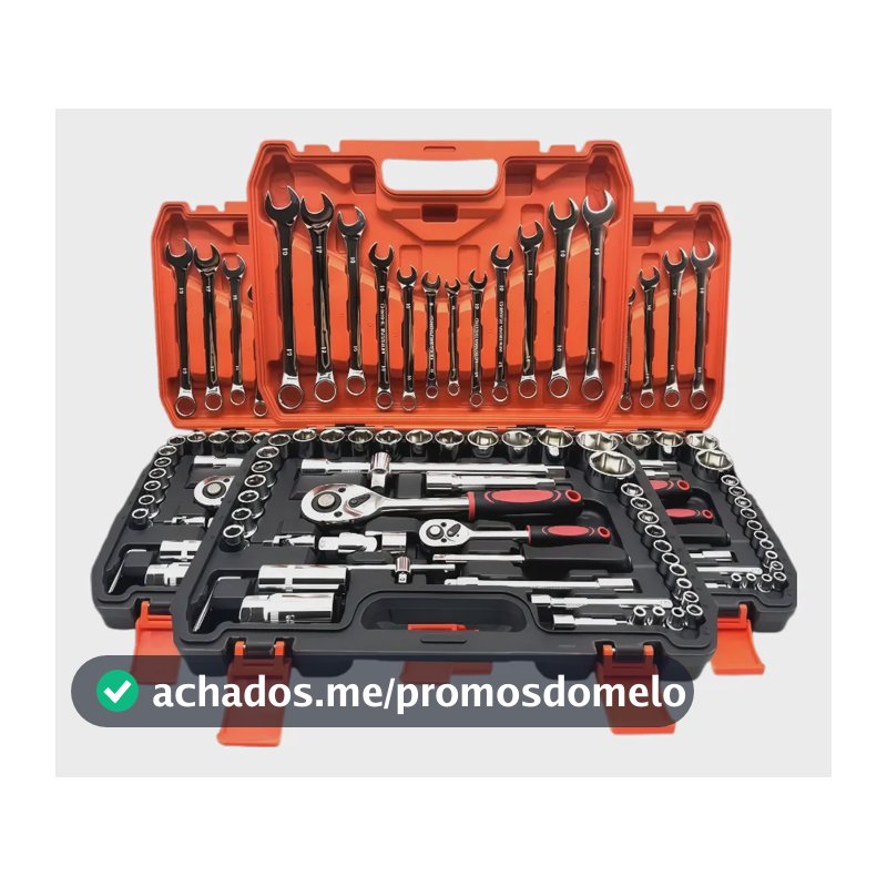 Jogo Soquete Chave Combinada Catraca Kit 61 Pcs Com Maleta Cinza-escuro