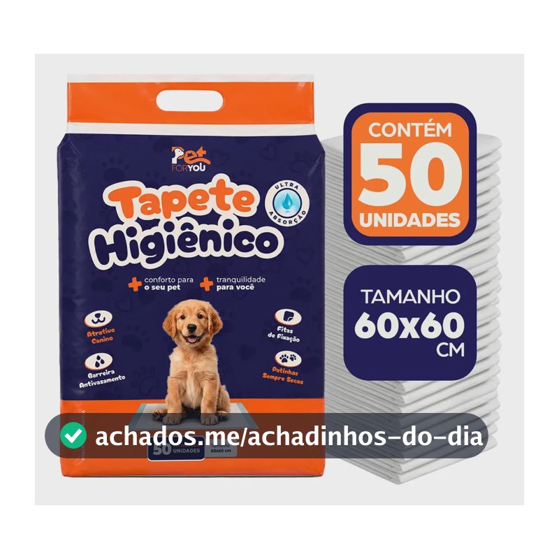 Tapete Higiênico Pet 50 Unidades 60x60 Descartável Cão Gato