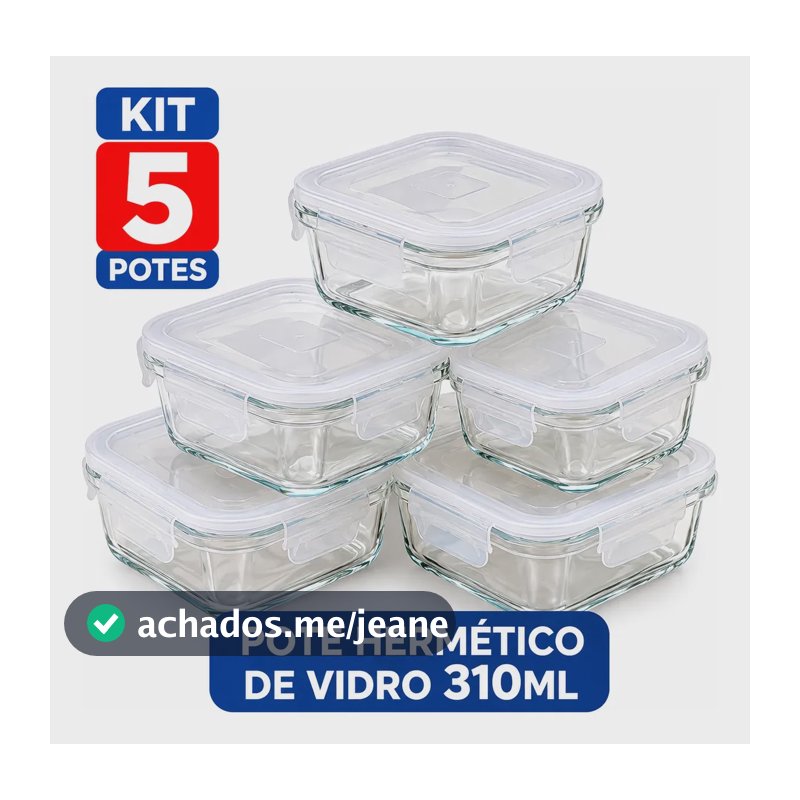 Kit 5 Pote Hermetico Pequeno Marmita Multiuso 310 Ml Freezer Transparente