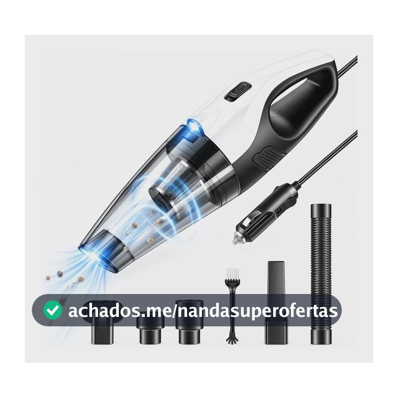 Aspirador Automotivo Portatil 12v Com Filtro+led E Cabo 3,7m Preto 12v