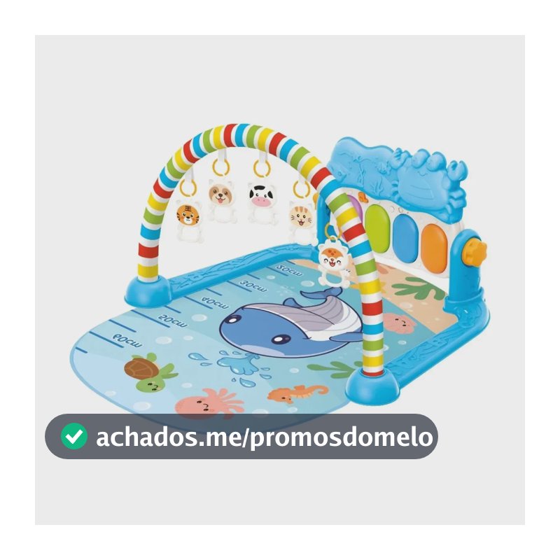 Tapete De Atividades Bebê Piano Musical com 5 Brinquedos Interativos Happy Maxi Baby - Azul
