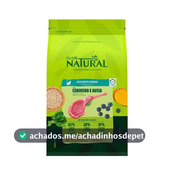 Ração Gatos Castrados Guabi Natural Cordeiro E Aveia 7,5kg