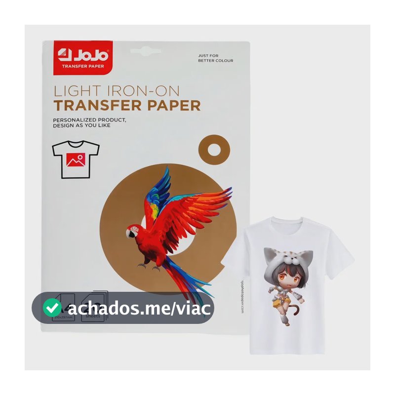 Papel Transfer Jato De Tinta A4 Tecido Claro 140g Jojo 20fls Cor Branco