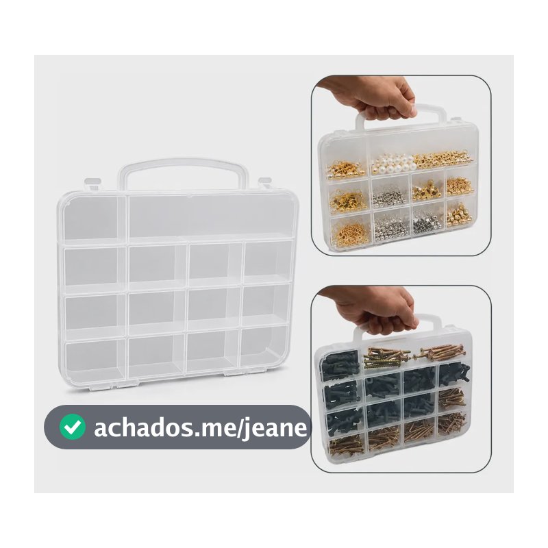Caixa Maleta Organizadora Multiuso 25x19cm C 14 Divisórias Transparente