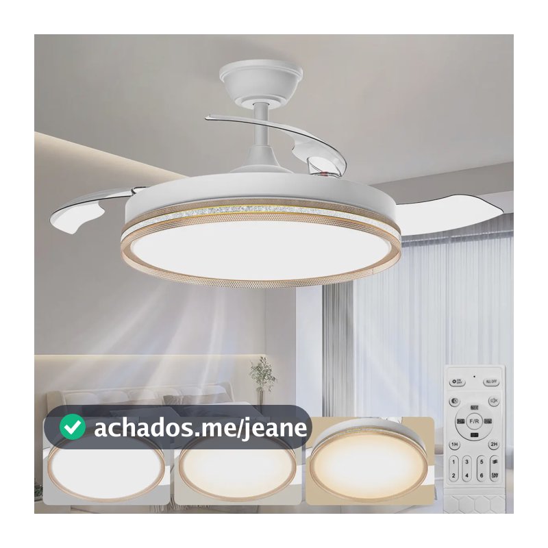 Ventilador de Teto FansVento Dourado LED Controle Remoto 42'' 6 Velocidades