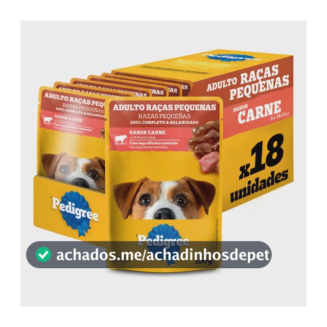 Pack Ração Úmida Pedigree Para Cães Adultos Raças Pequenas Sachês Carne 100g - Caixa Com 18 Unidades