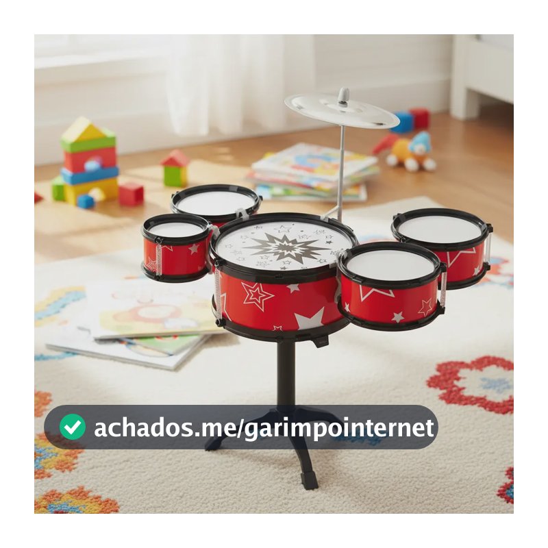 Mini Bateria Infantil Brinquedo Com Prato Tambor E Baqueta Vermelho