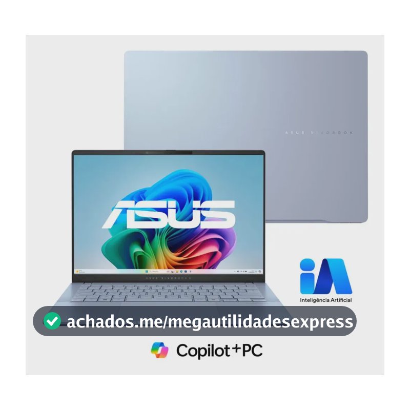 Notebook ASUS Vivobook S 14 S5406SA Copilot+ PC Intel Core Ultra 7 256 V 16GB RAM 512GB SSD Windows 11 Home 14" OLED Mist Blue QD299W