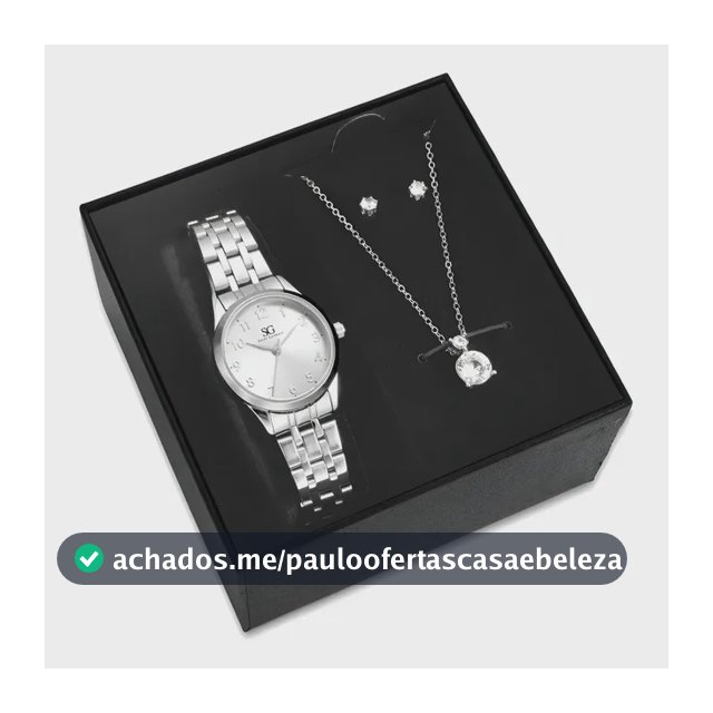 Kit Relógio Colar E Brincos Ponto De Luz Feminino Luxo Silver Saint Germain Presente Original Joias Prata Elegante Clássico 28mm