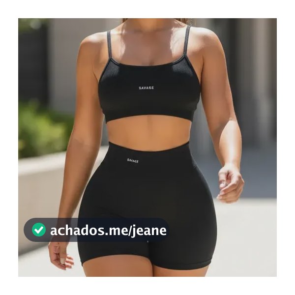 Conjunto Fitness Virginia Top Shorts Meia Coxa Cintura Alta Preto Liso G (42-44)