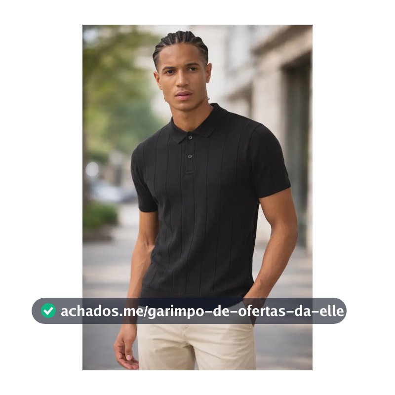 Camisa Polo Masculina Tricot Casual Canelada Original  Preto Liso Gg