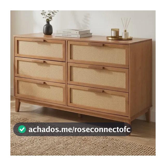 Cômoda 6 Gavetas Palhinha Slim Madeira Maciça Caramelo Marrom-escuro