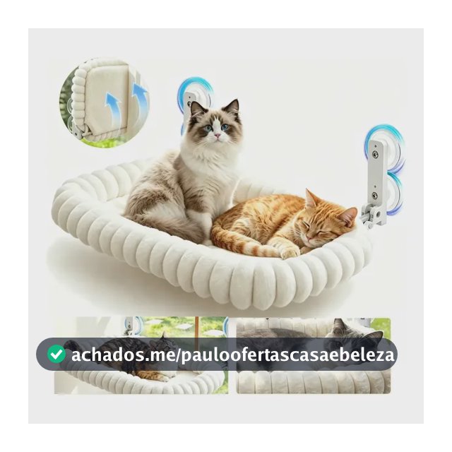 Cama suspensa com ventosa para janela para gatos, cama para mascote ampla, almofada branca macia removível e lavável