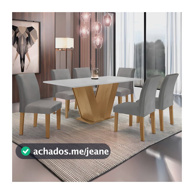 Conjunto Sala De Jantar Mesa 160x80cm Tampo Mdf Com 6