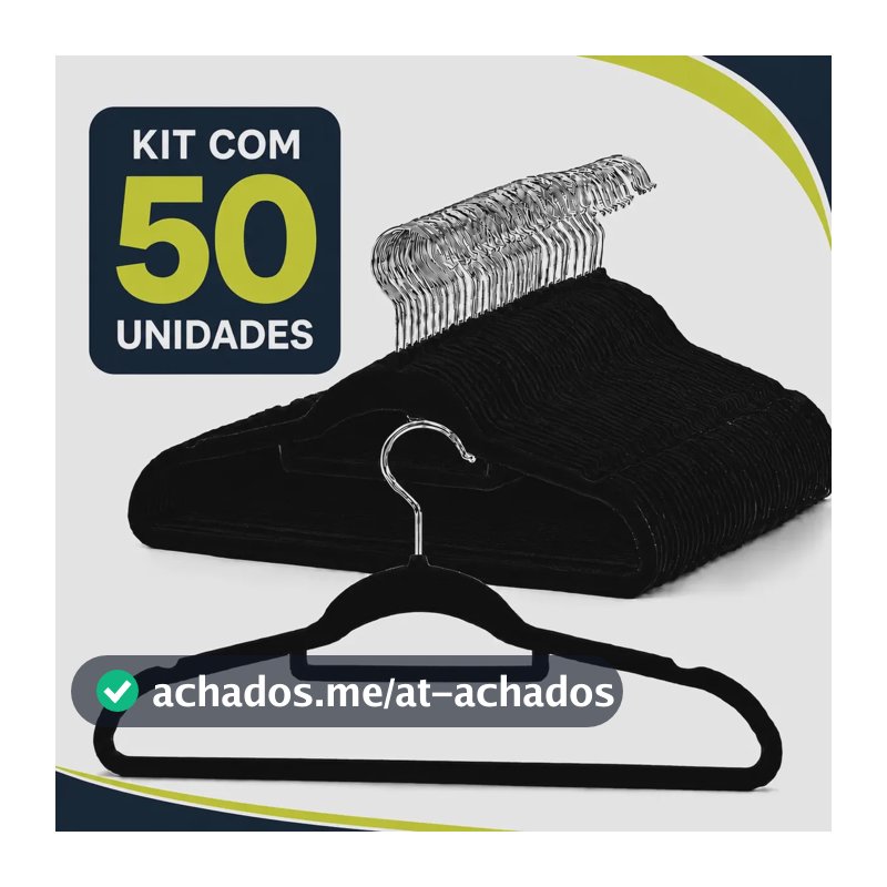 Kit 50 Cabides Veludo De Roupa Antideslizante Slim Adulto Preto