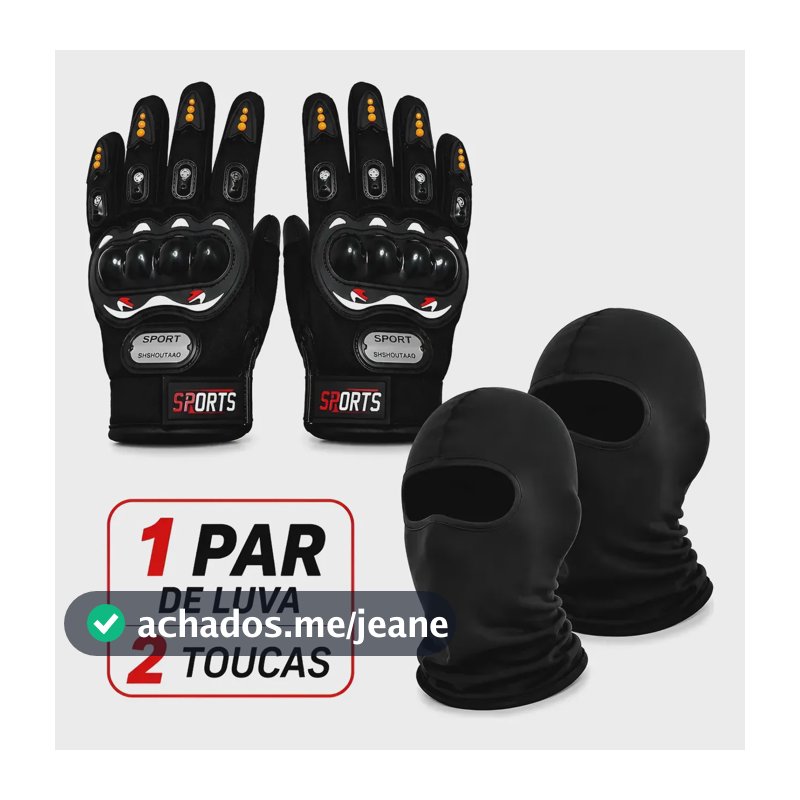 Touca Motoqueiro Ninja Balaclava Térmica Proteção Uv50+ 2 Toucas - 1 Luva Único