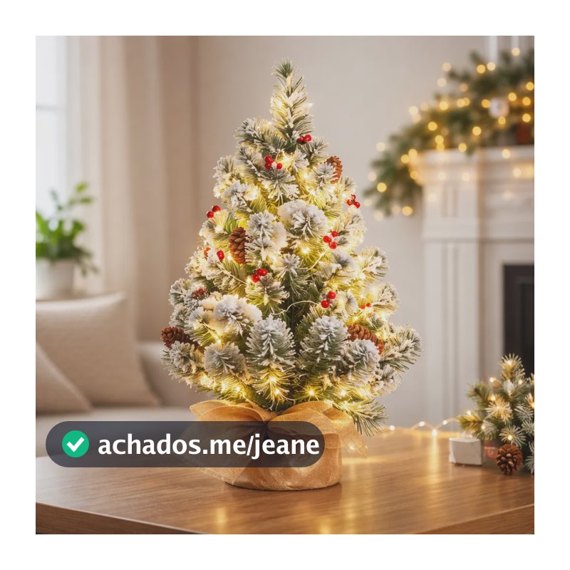Árvore De Natal Nevada 60cm Com Luzes Led Decoração De Mesa Verde