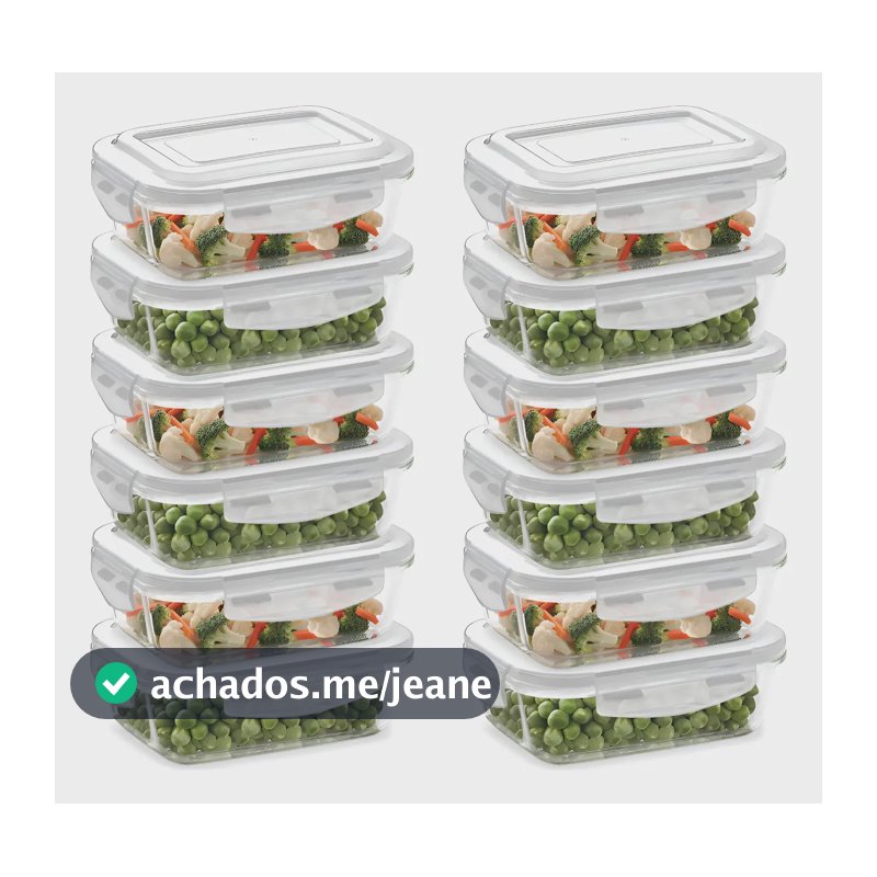 Kit 12 Potes de Vidro Herméticos Quality House 370ml Tampa 4 Travas