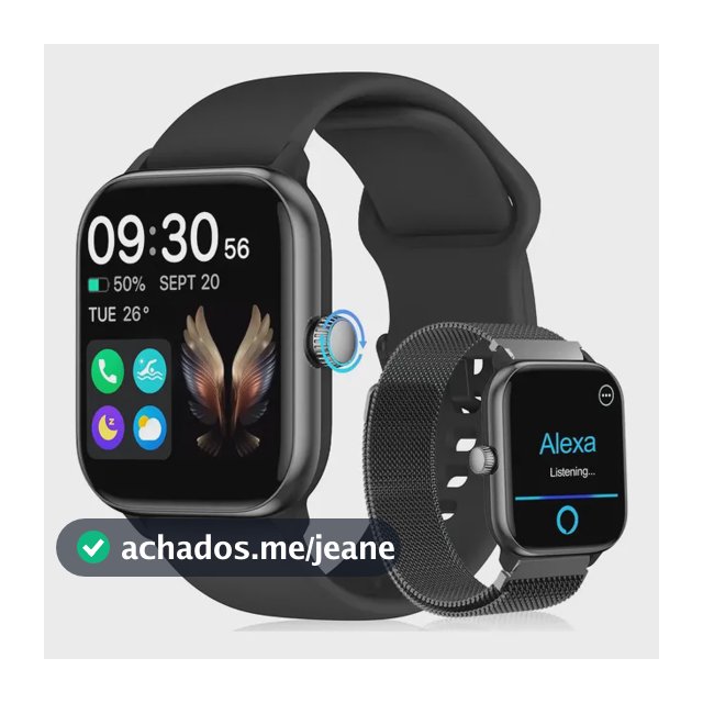 Relógio Inteligente Smartwatch Alexa Chamadas Bluetooth NOVANTE Preto Digital Feminino Masculino Esportivo Notificações Instantâneas Agua IP68 350mAh 1.85 AMOLED Com Codificador Monitor Cardíaco Spo2