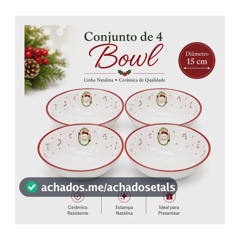 Connunto De Bowl Papai Noel Branco