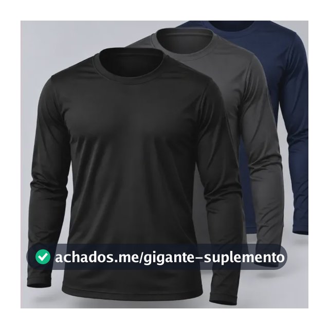 Kit 3 Camisas Uv50+ Segunda Pele Masculina Manga Longa Preto Azul-marinho E Cinza P