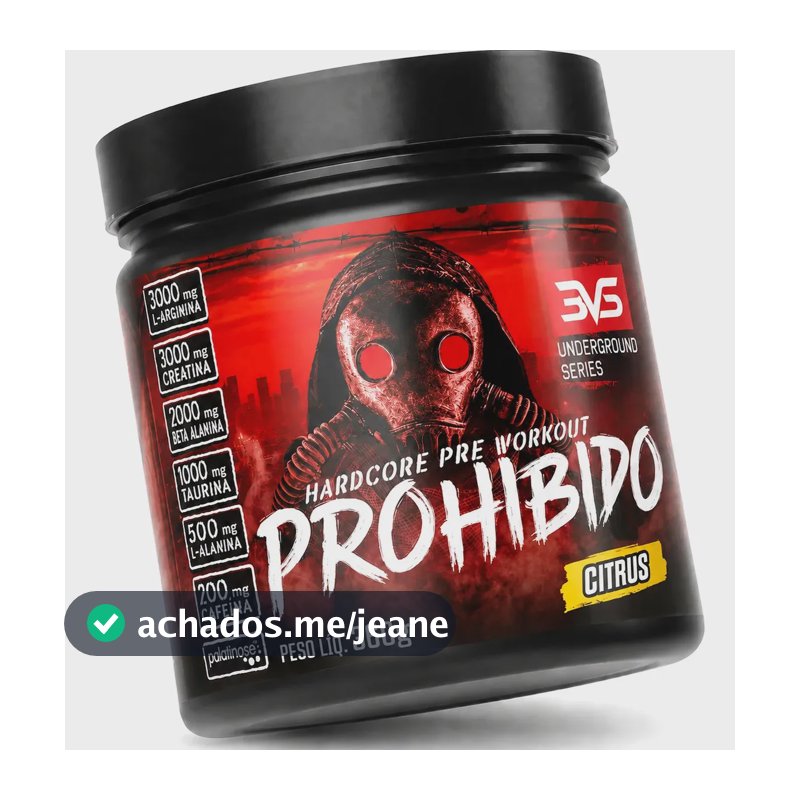 PRÉ TREINO PROHIBIDO 360g Sabor Citrus - Fórmula Exclusiva contendo Creatina, Beta Alanina, Taurina, L-tirosina, L-alanina, Cafeína, Arginina e Palatinose