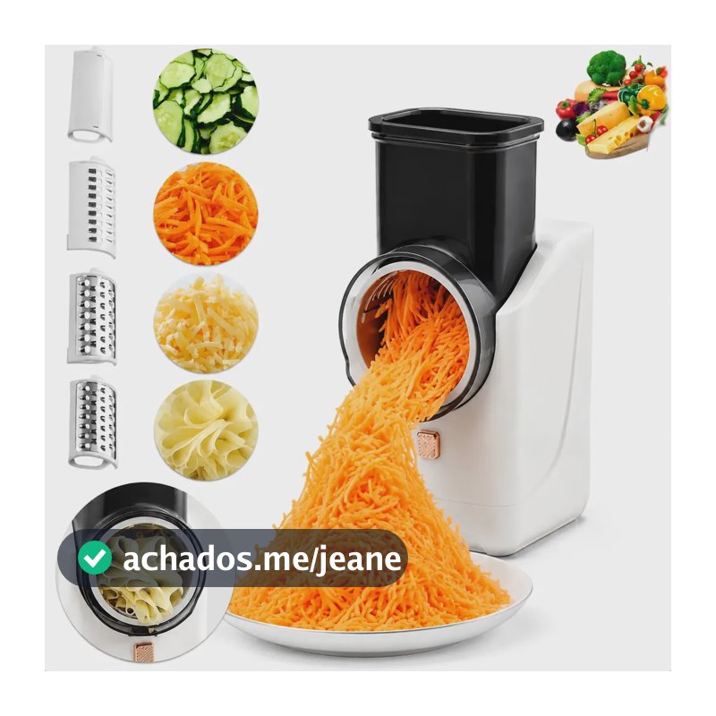 Ralador Elétrico Fatiador 4 Lâminas Legumes Verduras Cozinha Branco 110v