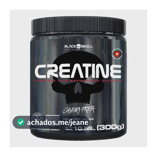 Creatina monohidratada pura Black Skull Pura 300g - 100% Monoidratada em pó Sem sabor x 300g