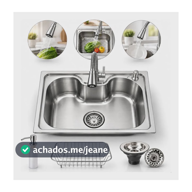 Cuba Gourmet Inox 50x40 Completa para Pia de Cozinha com Torneira Cone 2 Jatos Cesto Escorredor Dosador Válvula e Kit de Instalação