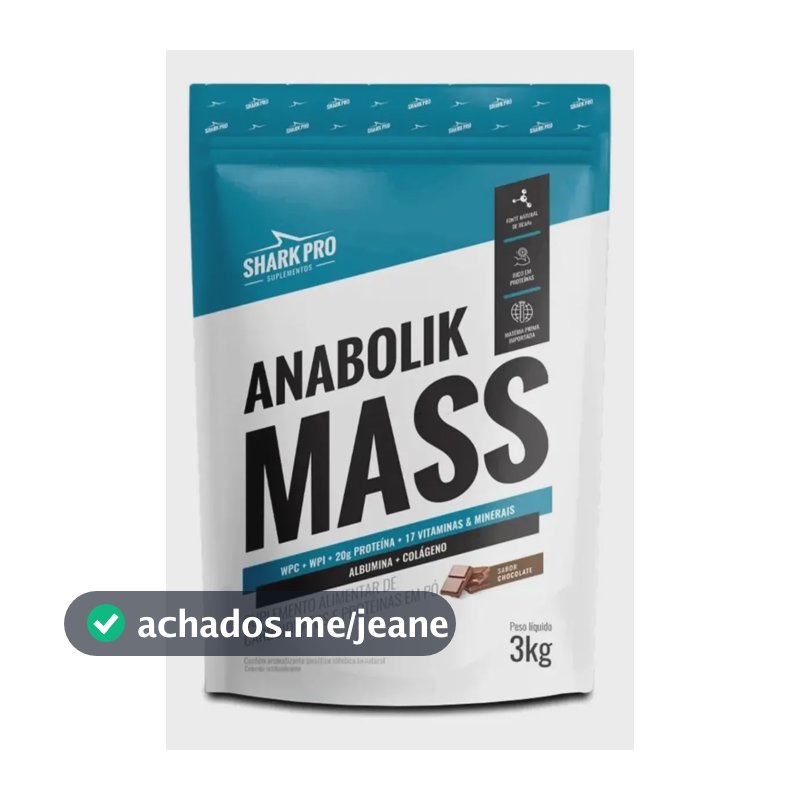 Hipercalórico Anabolik Mass Shark Pro Pouch 3kg Completo Sabor Chocolate