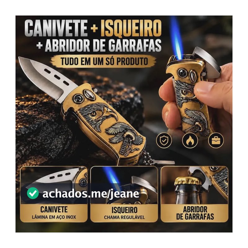 Canivete Isqueiro Maçarico Canivete 4-1 Com Abridor Metal