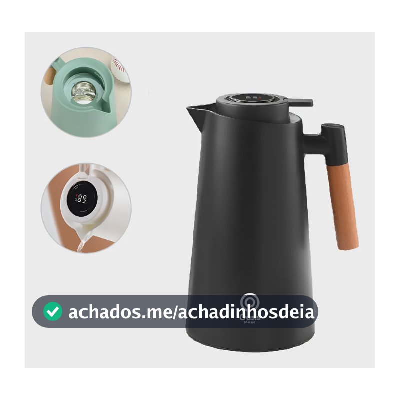 Garrafa Térmica 1 Litro Com Termômetro Led Para Chás Café Preto