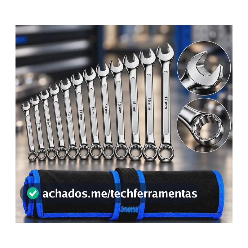 Jogo de Chaves Boca e Estrela Combinadas 12 Peças 6 a 22mm Aço Cromado Profissional Jogo Chave Ferramenta Hardline