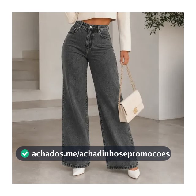 Calça Jeans Pantalona Wide Leg Feminina Cintura Alta Larga