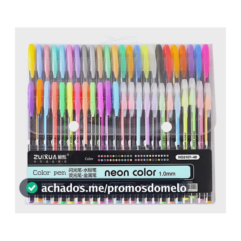 48cores Caneta Gel Glitter Esferográfica Coloridas Vibrantes Preto 48 Cores