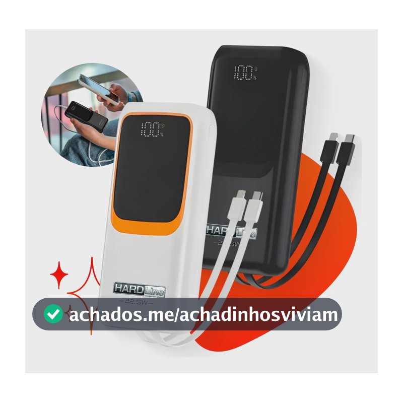 Power Bank Turbo Carregador Portátil 20000mah Turbo 22.5w Premium Universal Para Xiaomi Motorola LG Smartwatch Tablet Display Digital Viagens Festa Ios Hardline Preto Ou B