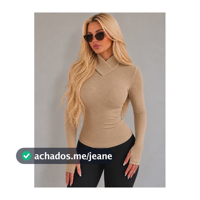 Blusa De Frio Feminina Manga Longa Gola Alta Casual Inverno Bege Lisa M