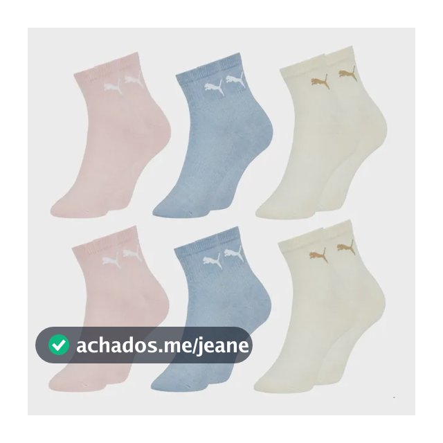 Kit 6 Pares Meia Puma Colors & Heart Cano Médio Feminino