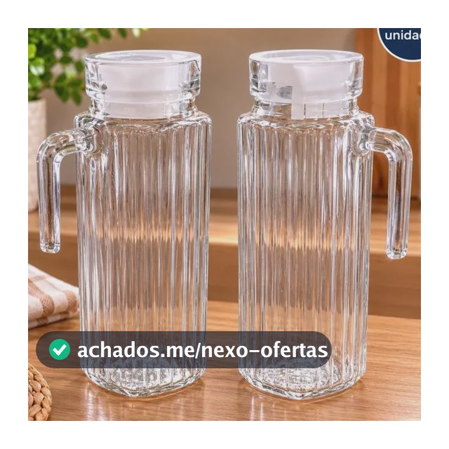 Kit 2 Jarras De Vidro 1 Litro Com Tampa  Suco Água Geladeira Transparente