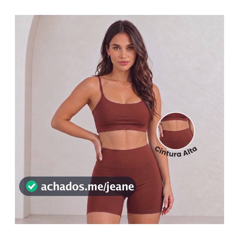 Conjunto Top Shorts Academia Fitness Virginia Cintura Alta Terracota Liso G