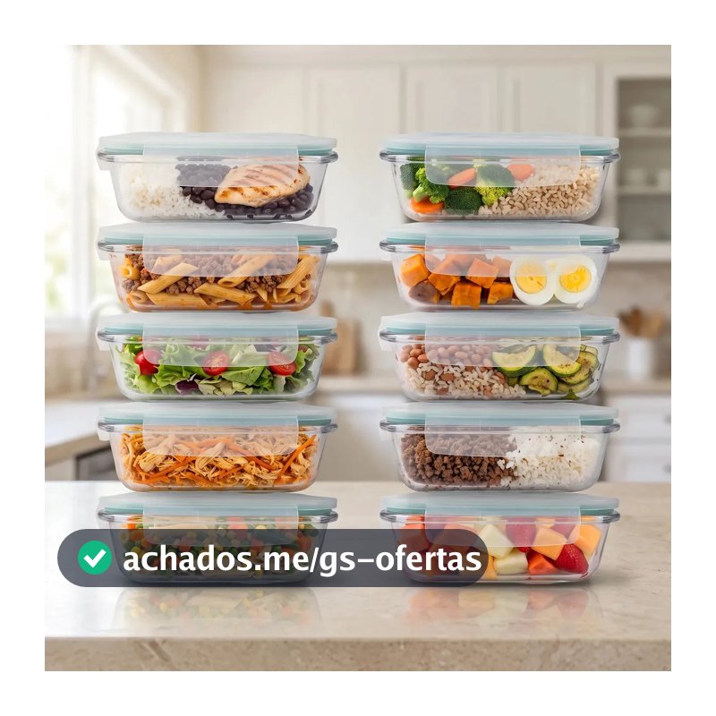 Kit 10 Potes Herméticos Vidro Alto Borossilicato Tampa 4 Travas Marmita Forno Micro-ondas Airfryer Freezer 640ml Zelvi